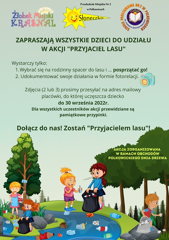 dzieci sprzątające las